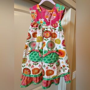 Jelly The Pug Pink and Yellow Floral Dress Ruffles Layers Pockets Sleeveless